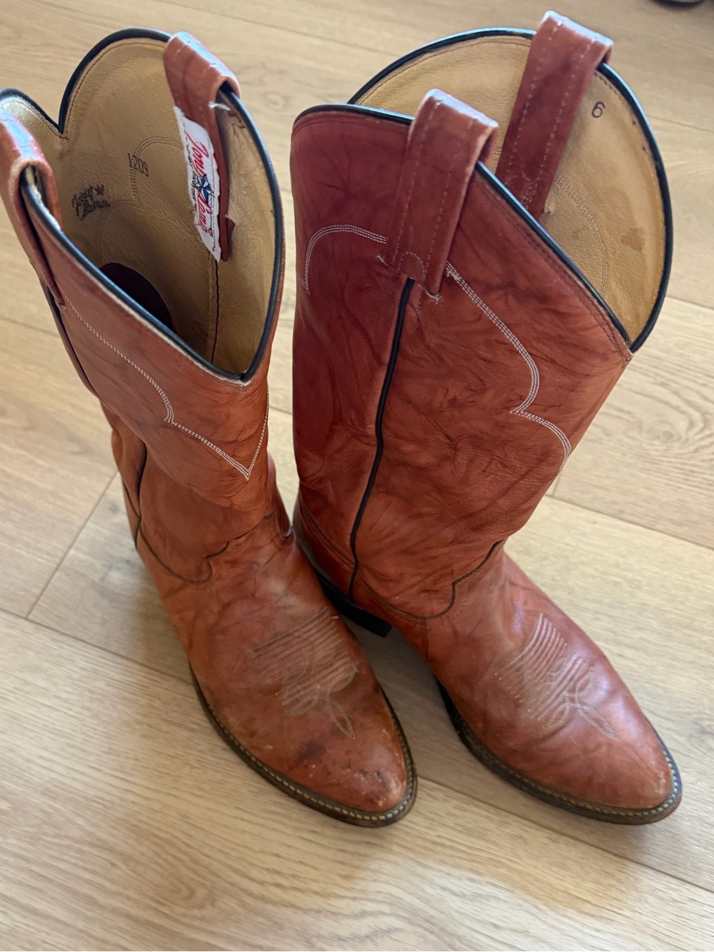 Tony Lama Brown Leather Western Heeled Boots - Picture 4 of 4